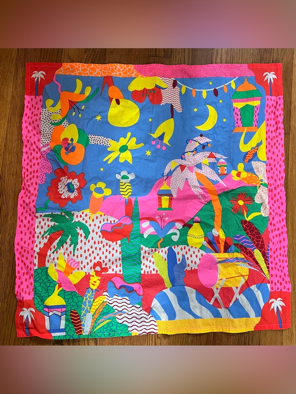 LUSH Knot Wrap Eid Mubarak Furoshiki Fabric Wrap Scarf Colorful Print Pink 2026